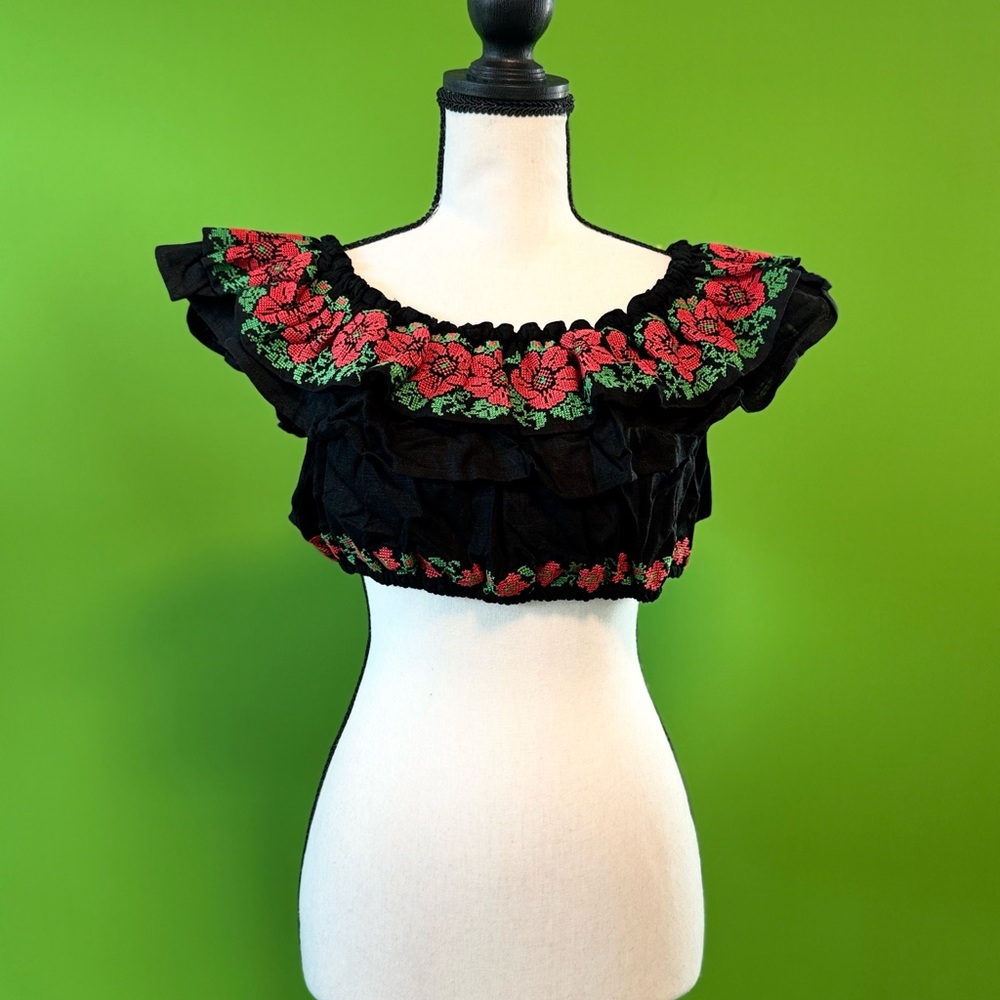 Embroidered off shoulder crop top
